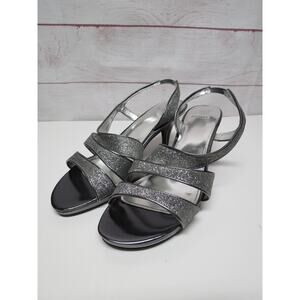 Monet Size 10 M Silver Sparkle Glitter Heels Shoes Party Event Slip-On Pumps